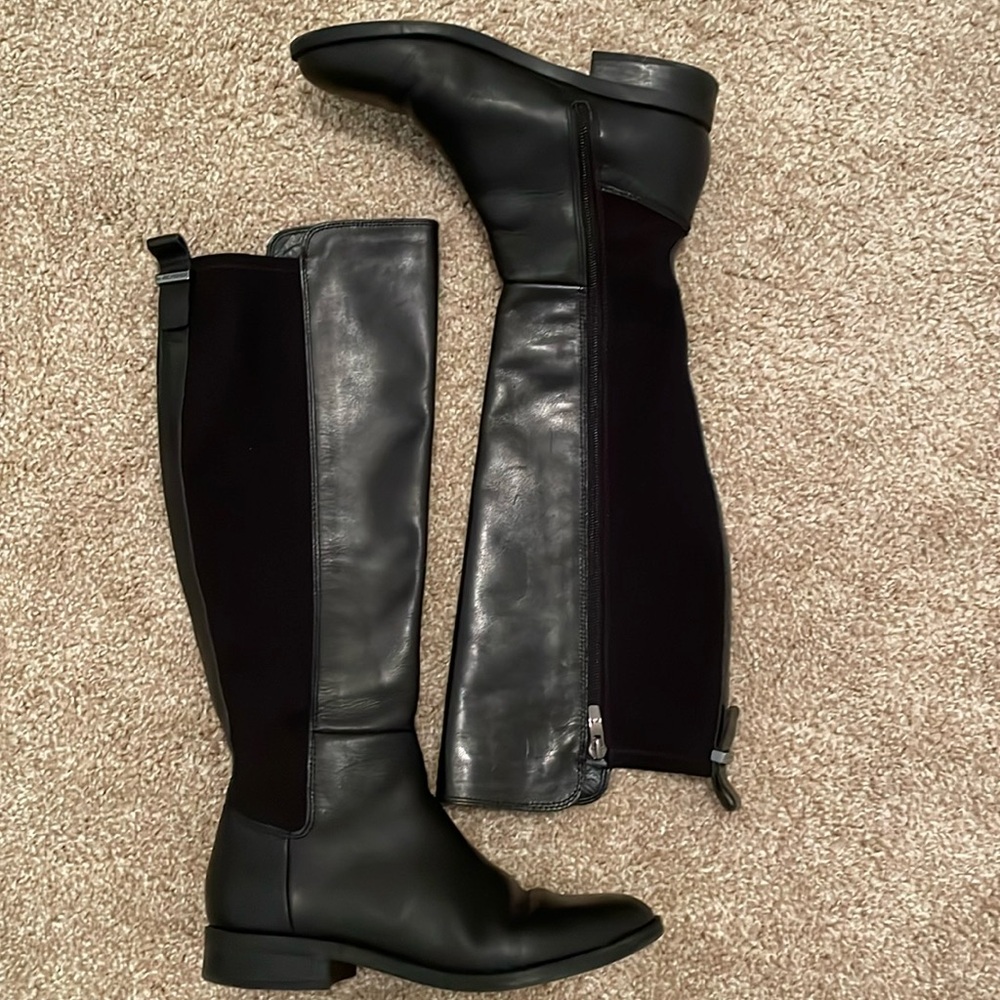 Marc Fisher riding boots black leather tall size 7 comfy realtor fall